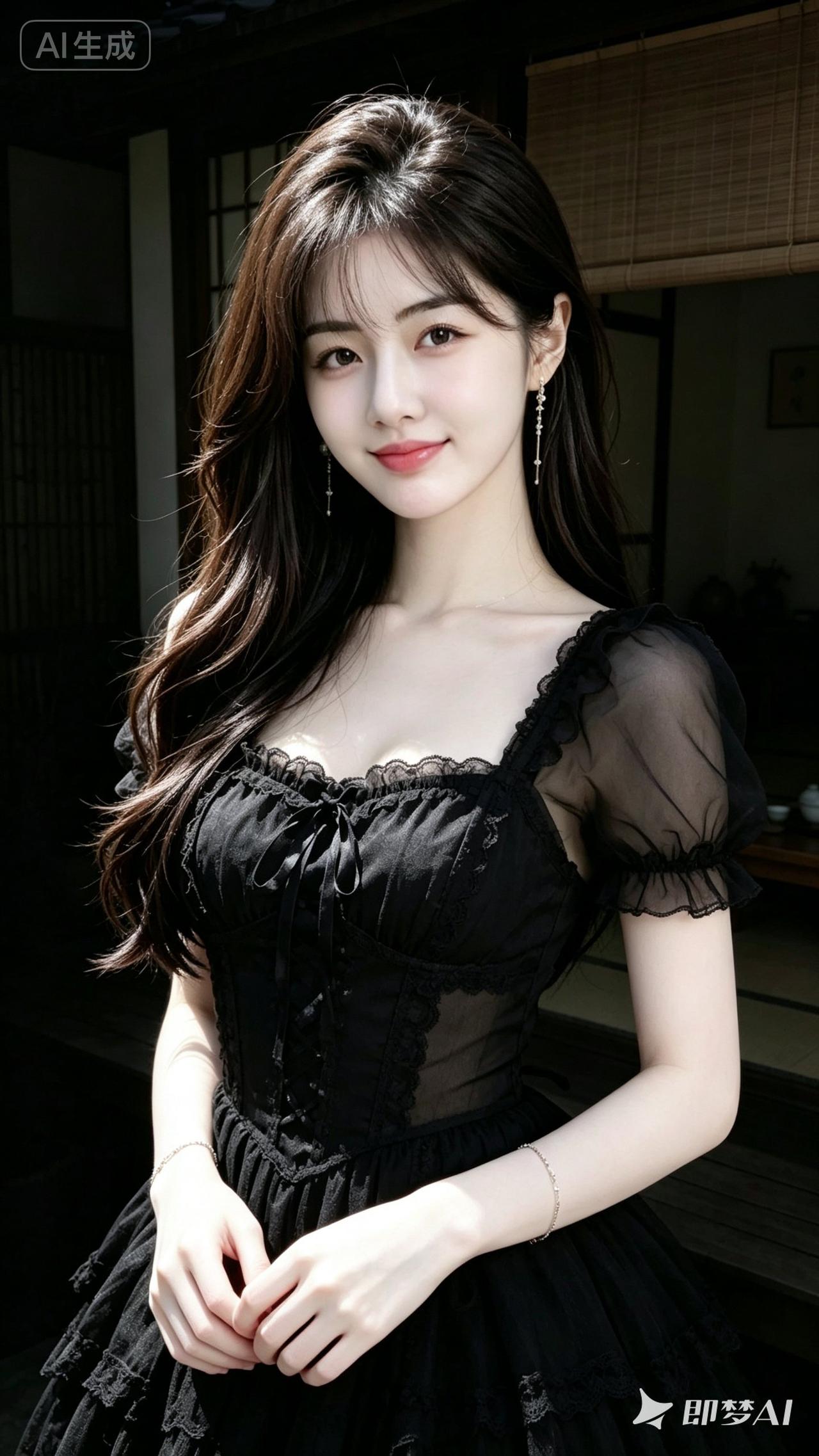 甜美黑裙少女，优雅气质满满💗