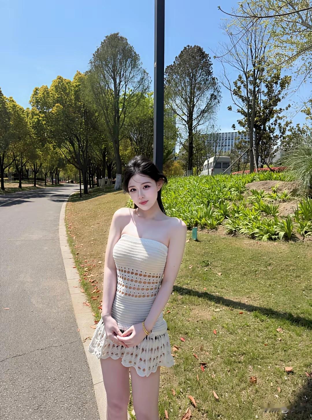 一身穿搭勾勒出优越身形。清新外表下藏着独特魅力，一眼望去让人久久移不开视线。