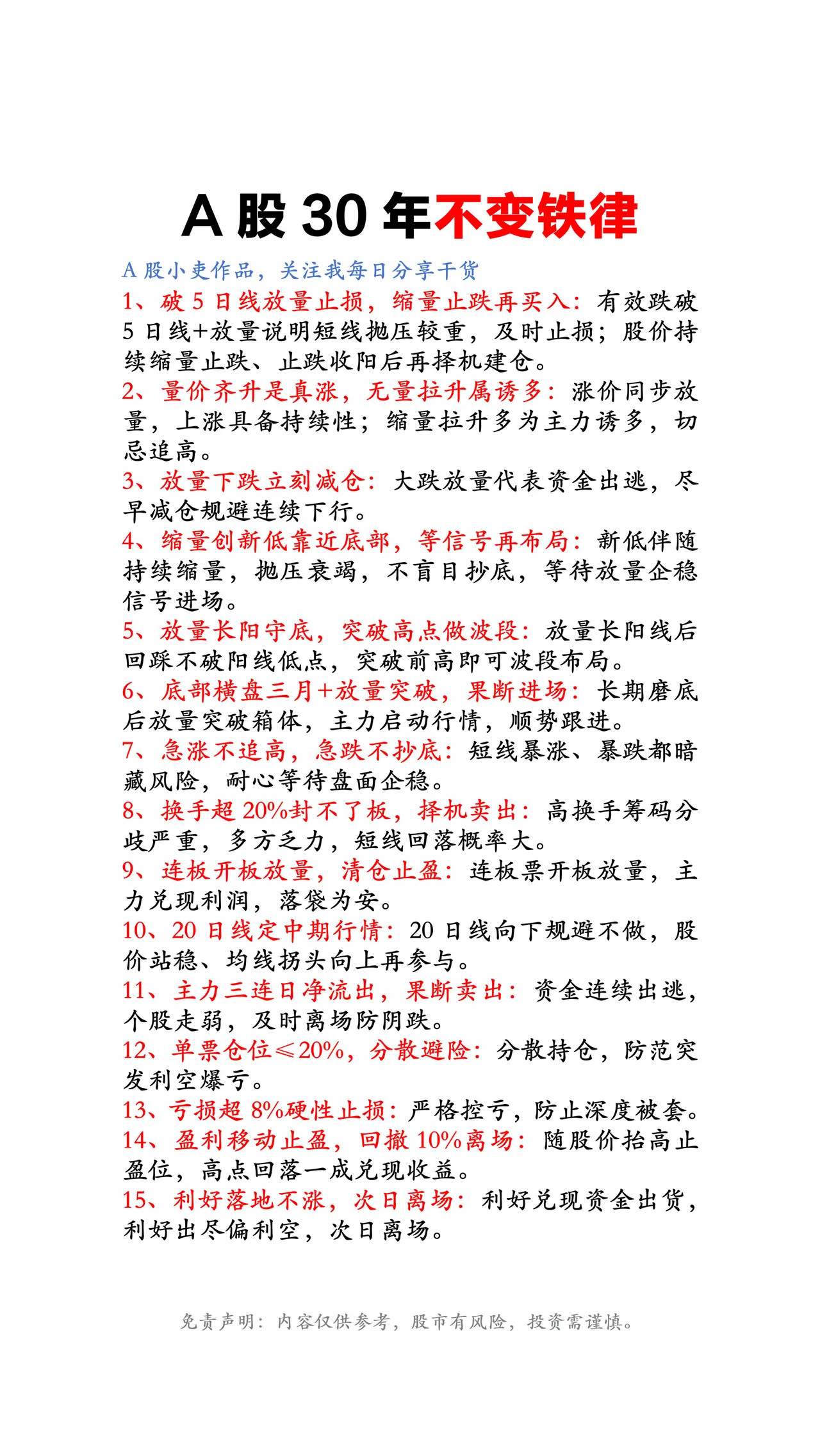 A股30年不变铁律股票财经干货分享交易股票知识分享