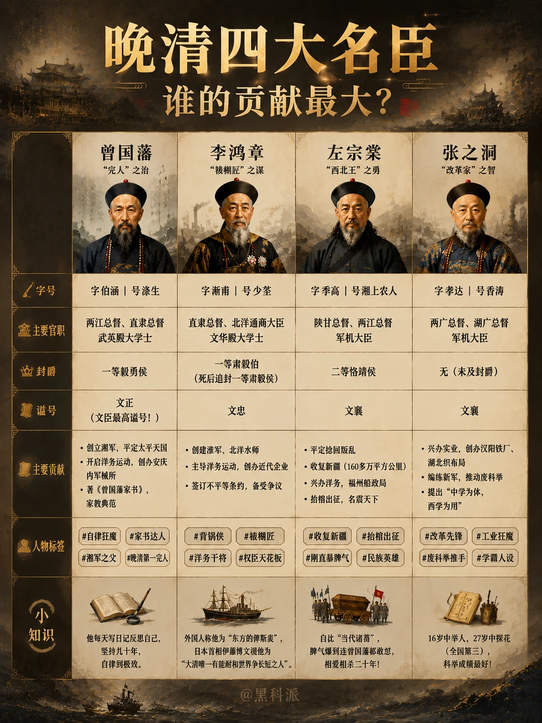 晚清四大名臣，谁的功绩最大？