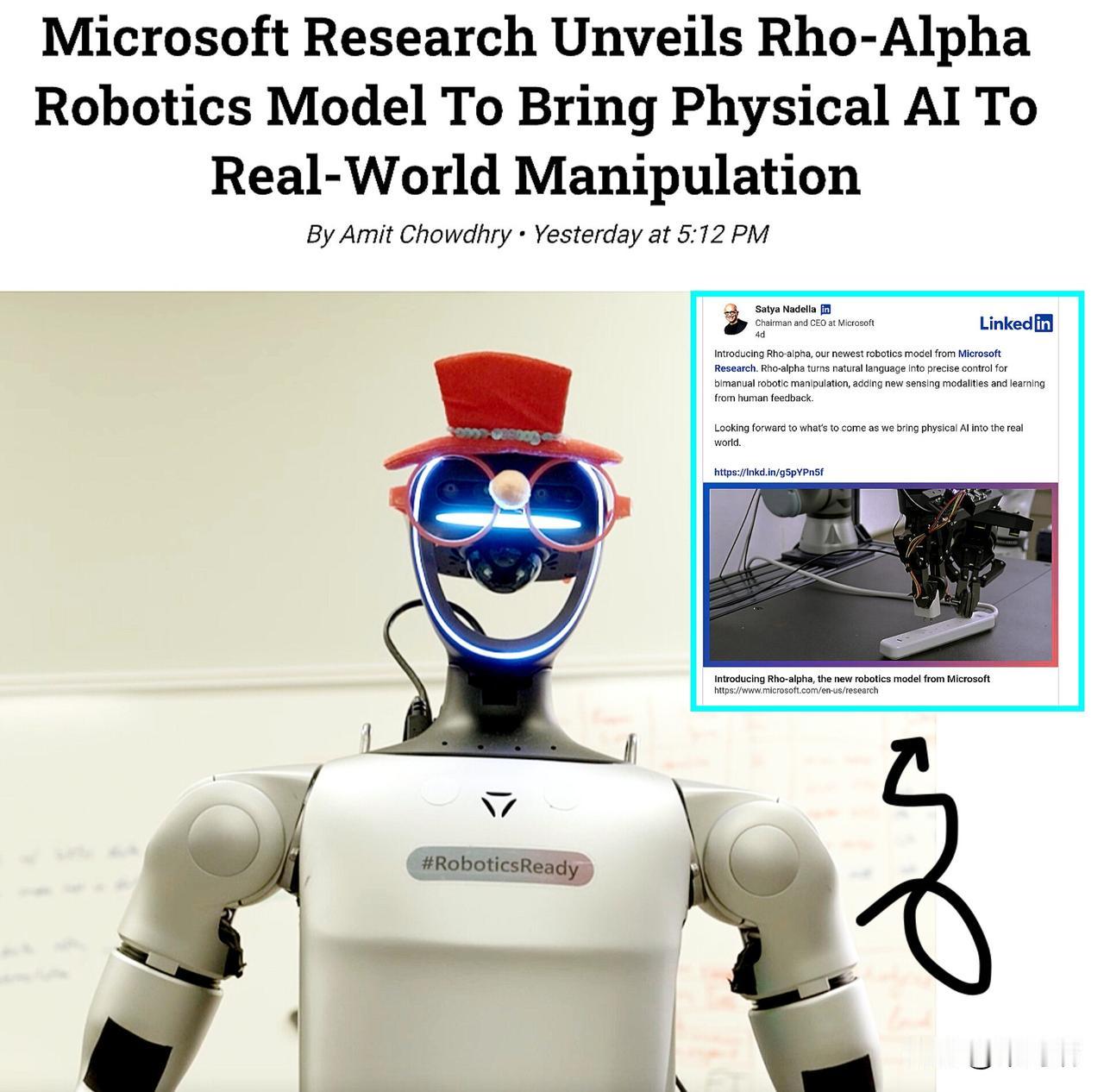 微软发布Rho-Alpha，一款专为现实世界打造的机器人人工智能。“人工智