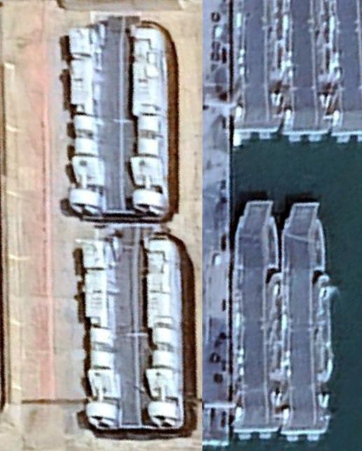 正在大批量建造的抢滩机械登陆艇，图上右边并排停泊那些就是，仔细观察一下还是泵推。