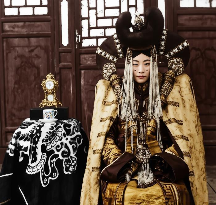 1923年，外蒙古最后一位王后格嫩皮勒（Genepil），她身着华贵的蒙古王后盛