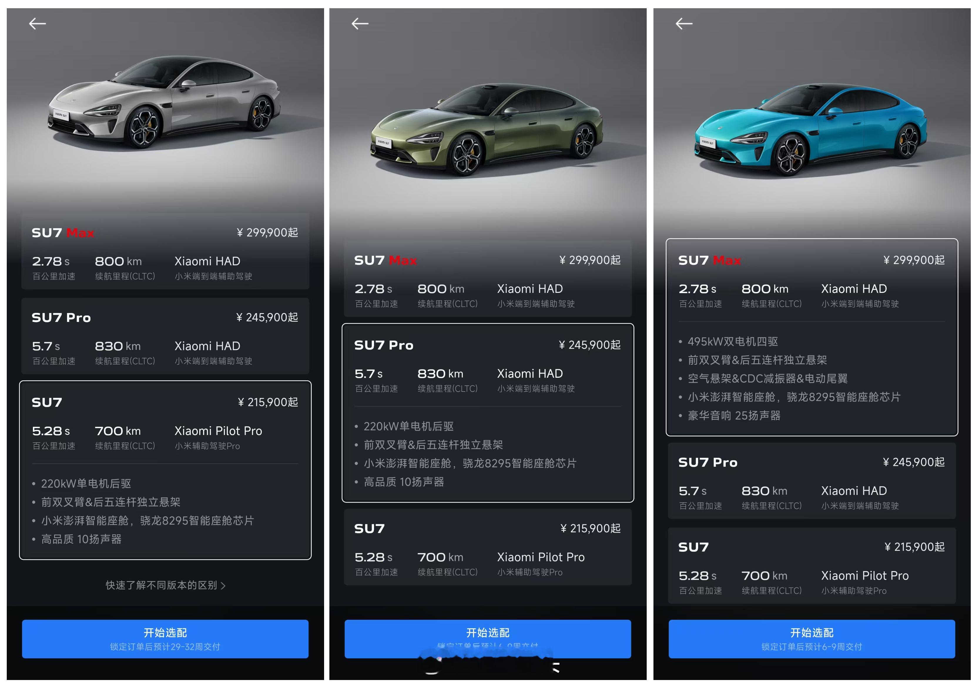 看了下，小米SU7锁单后，交付周期居然缩短到了6-9周。也就是说，你现在锁单，最