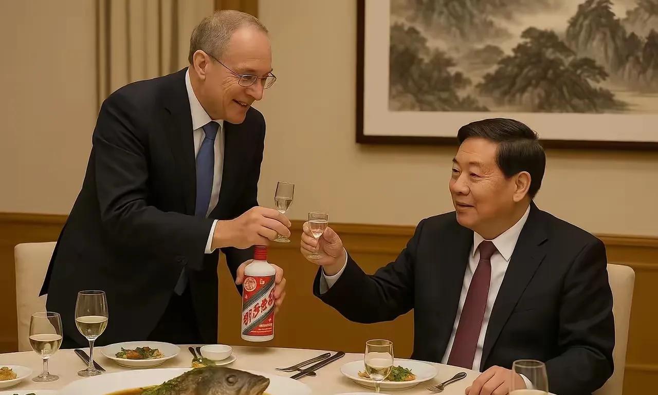 美酒飘香歌声飞，合作成功干一杯。这一幕自尼克松访华以来，十分罕见。日