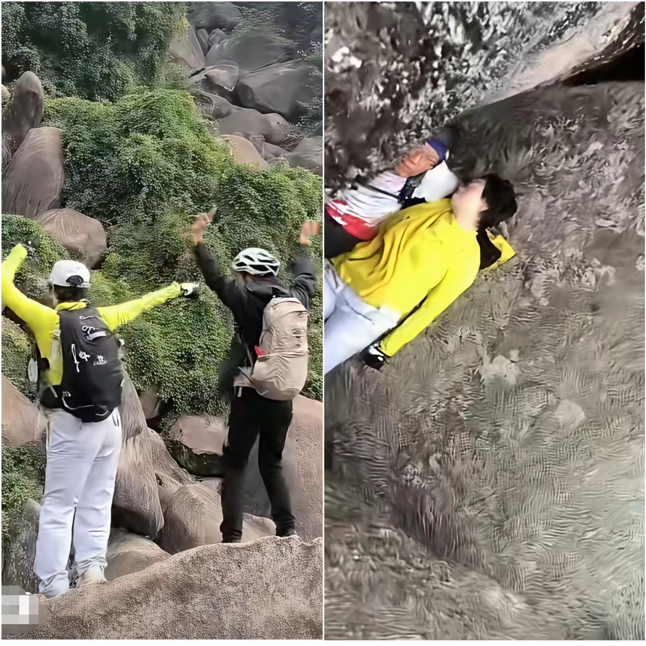 江西南昌驴友组团探险，黄衣女子的操作简直让人惊掉下巴！别人都小心翼翼敬畏