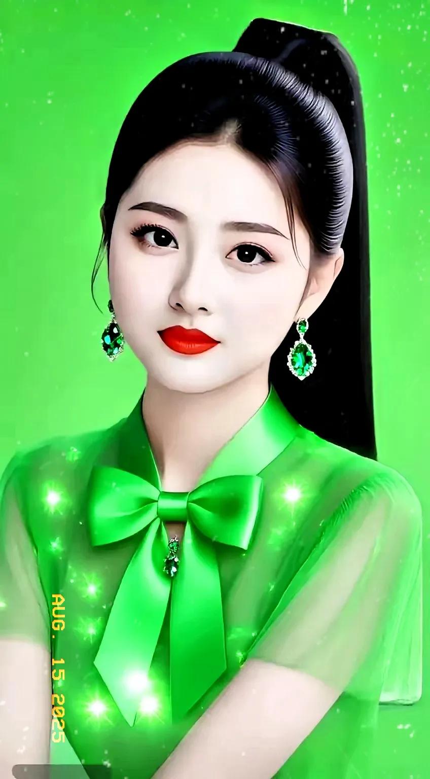 清新脱俗的绿色蝴蝶结，搭配精致妆容，尽显优雅气质！💚✨