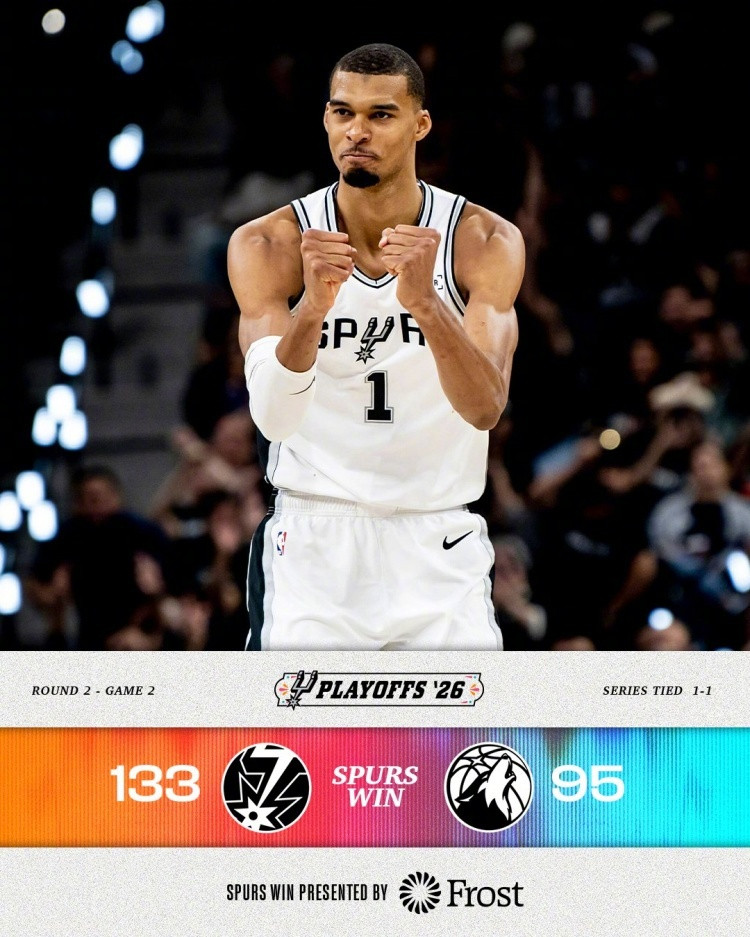 NBA西部半决赛G2，马刺133-95大胜森林狼，大比分1-1强势扳平！森林狼此