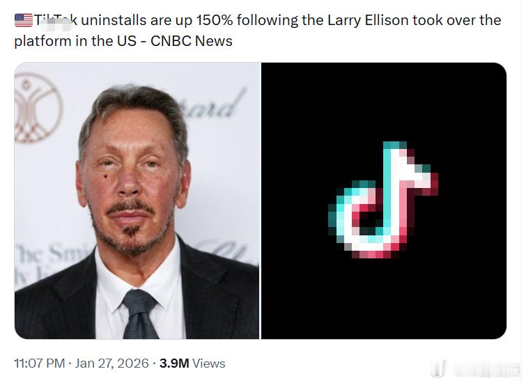 据CNBC新闻报道，自拉里·埃里森接管美国的T1kT0k平台后，T1kT0k的卸