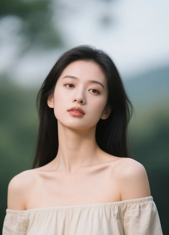凝望远方若有所思，沉静之美动心魄。