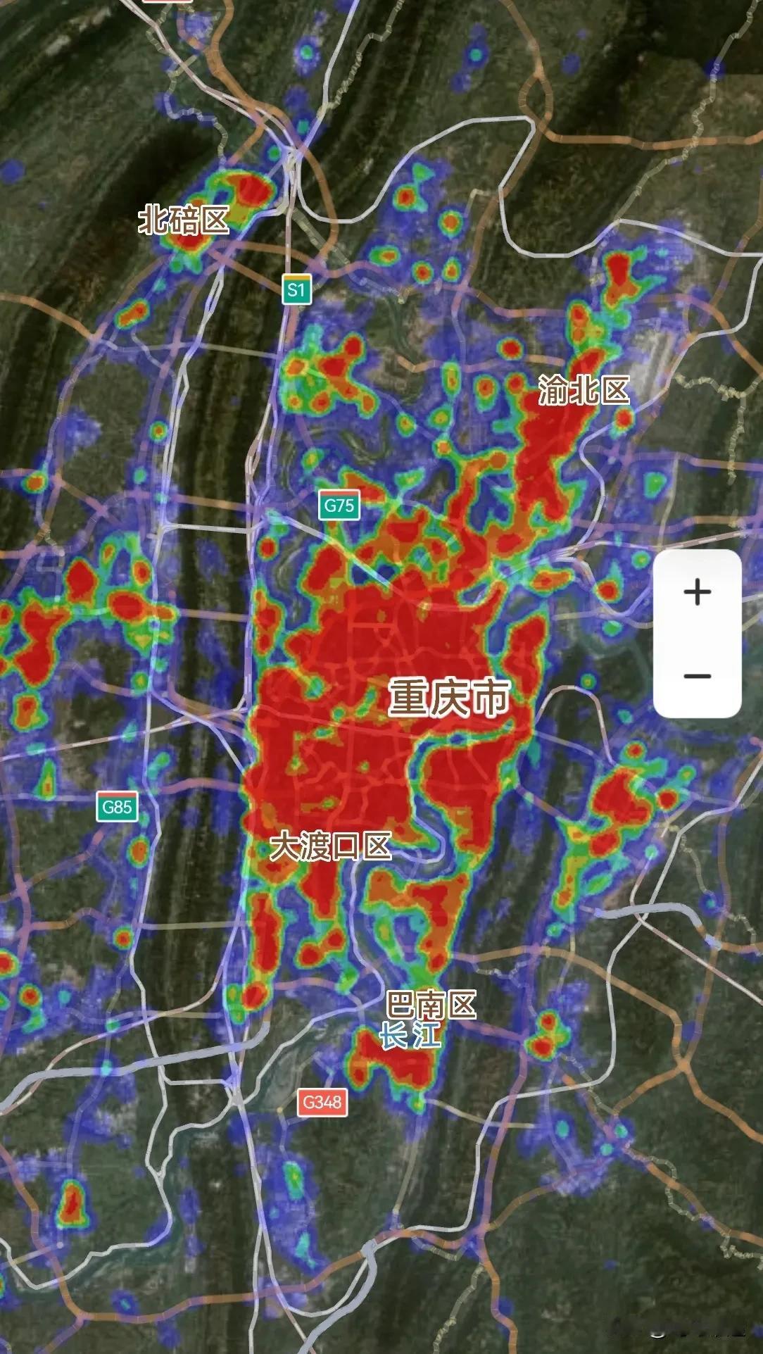 从早上9点，同比例看热力图，谁应该是真正的中国第五城。候选城市有:重庆、成都、