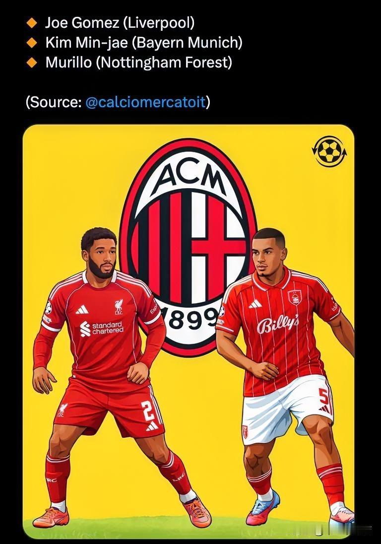 米兰中后卫三选一。解释下，这个所谓的三选一意思是戈麦斯、金玟哉和昨天出现的穆里略