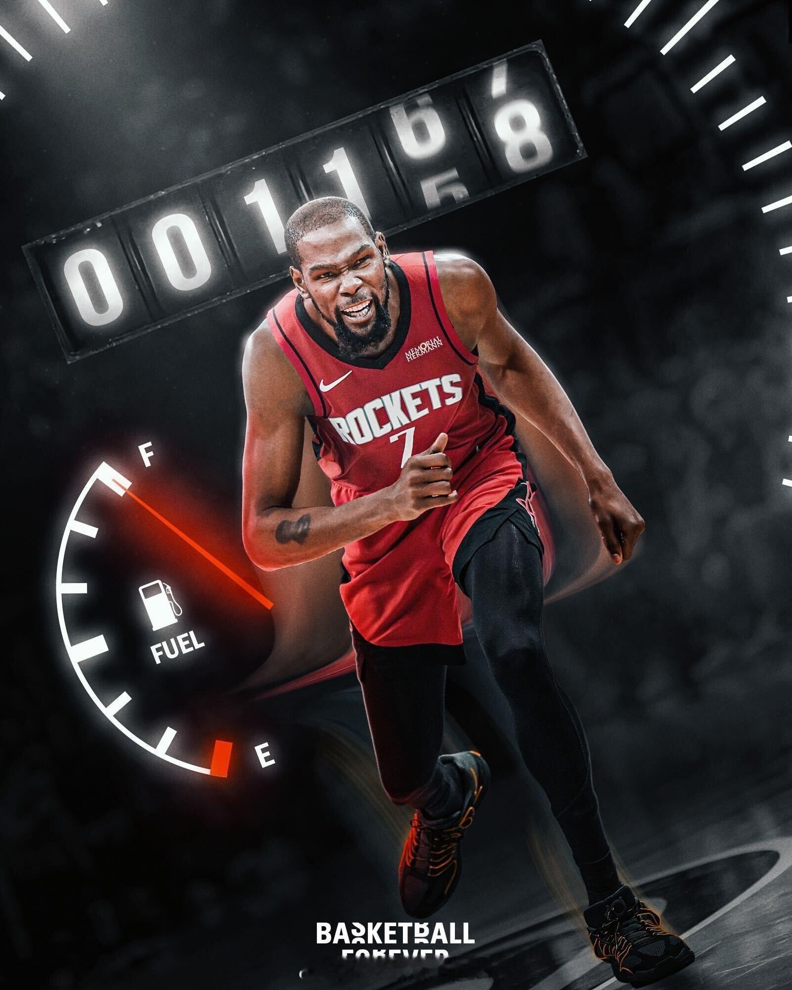 NBA赛季已经过半，37岁的凯文-杜兰特代表火箭出战了53场比赛中的50场，场均