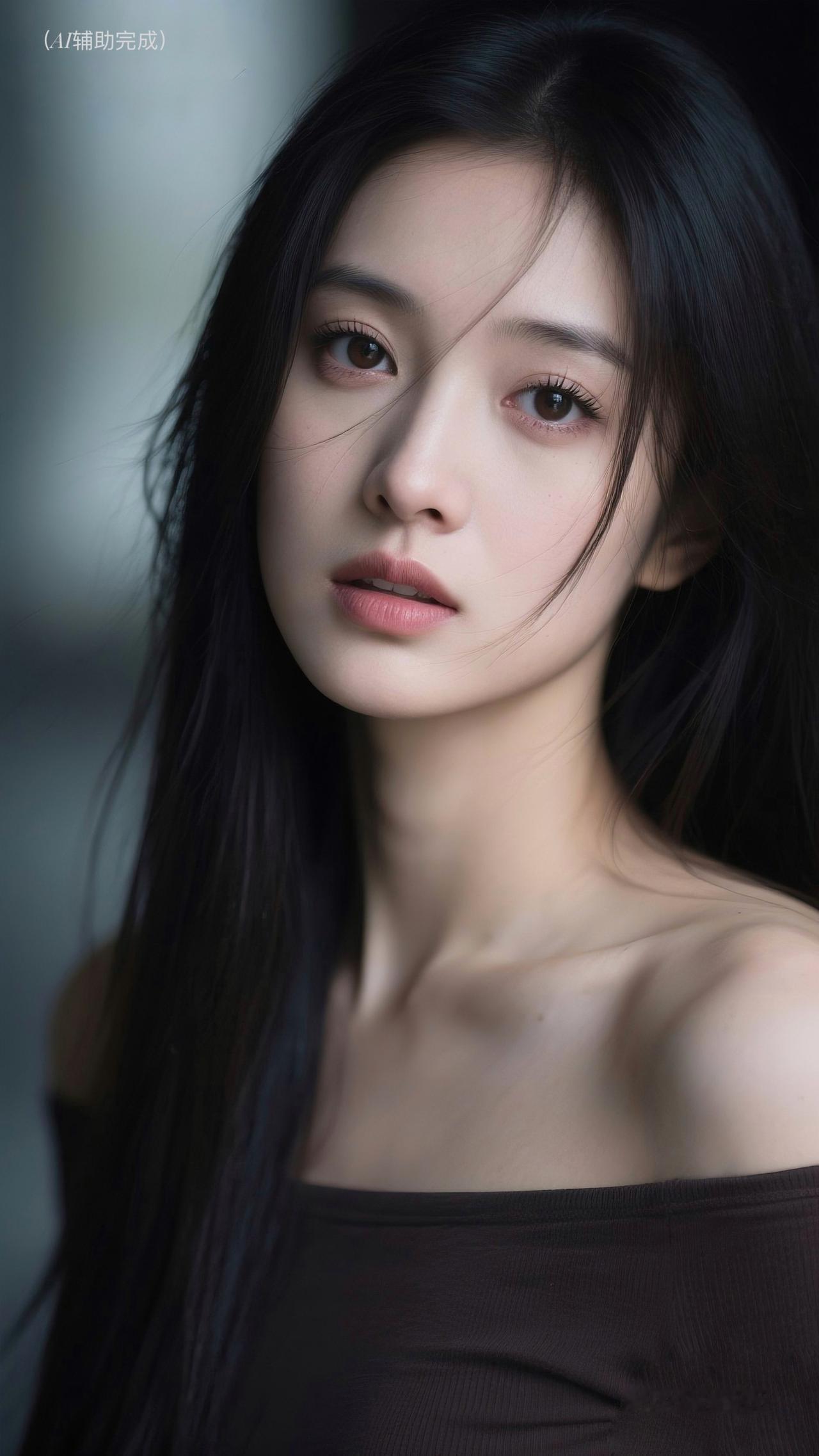 九帧皆藏温婉雅韵。乌发如绸垂肩漾柔光，露肩展锁骨肩颈如画，深调虚化衬肤若凝脂。柔