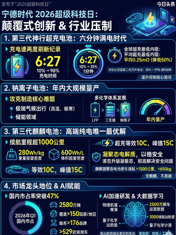 一张图看懂宁德时代2026超级科技日​6分钟满电时代来临，钠电池量产定乾坤简