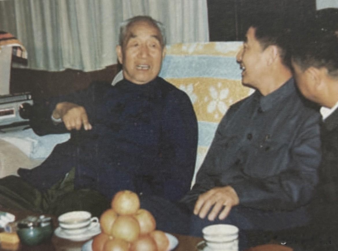 1983年，曾在红安指挥红四方面军的徐向前（左）元帅，在北京接见红安县负责同志，