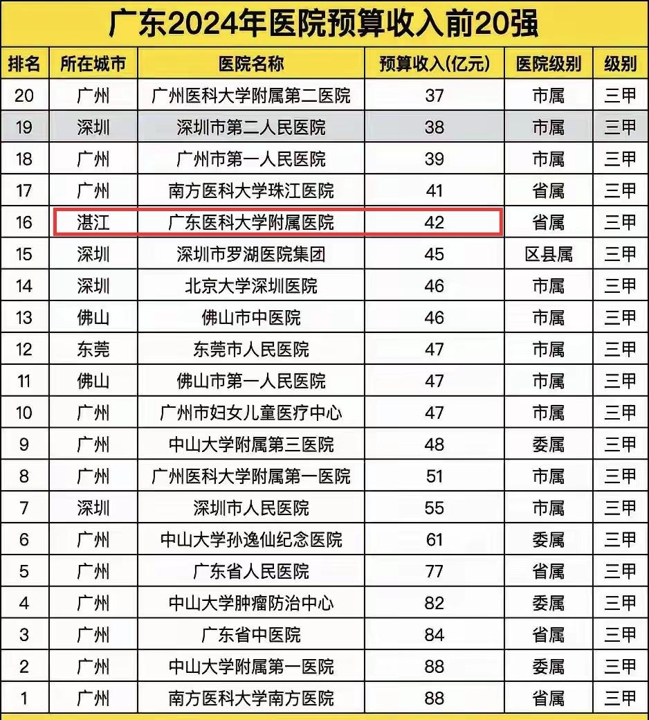 怪不得广州的医疗水平全省断崖领先，广东预算收入前十的医院广州就占了9家，前20名