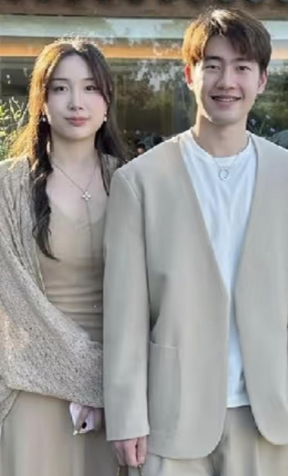 体坛高颜值夫妻！国乒女神钱天一和老公王昶情侣装参加婚礼！钱天一和王昶般