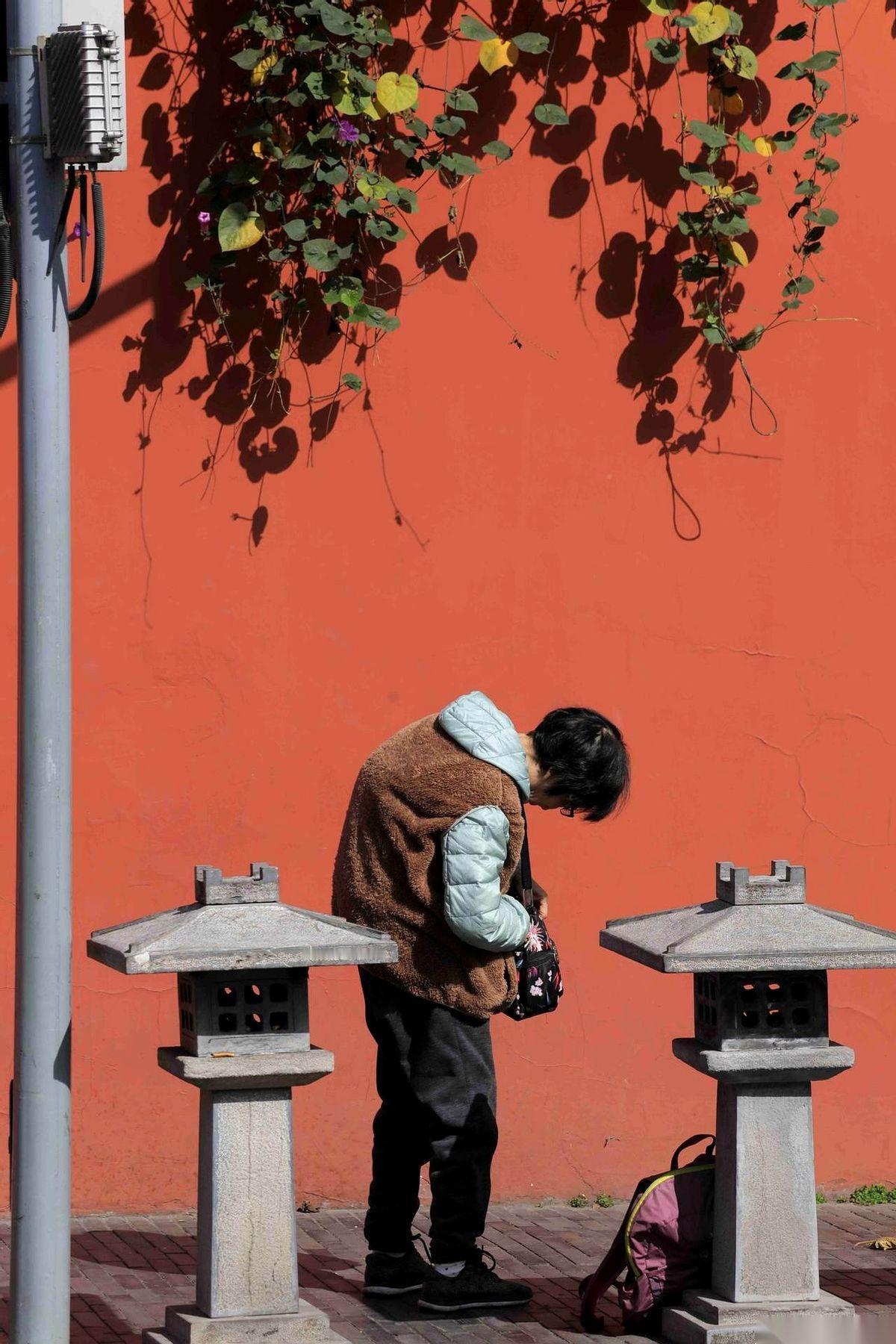 我跟你说，今天中午，我真真儿地被一个老太太给“闪”了一下。就在文殊院那片红墙外