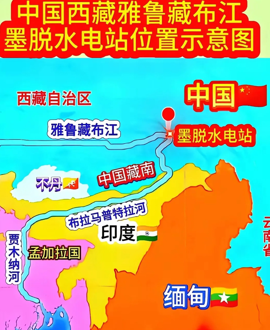 中国西藏雅鲁藏布江墨脱水电站位置示意图本世纪最大的能源工程终于开始了。雅鲁藏