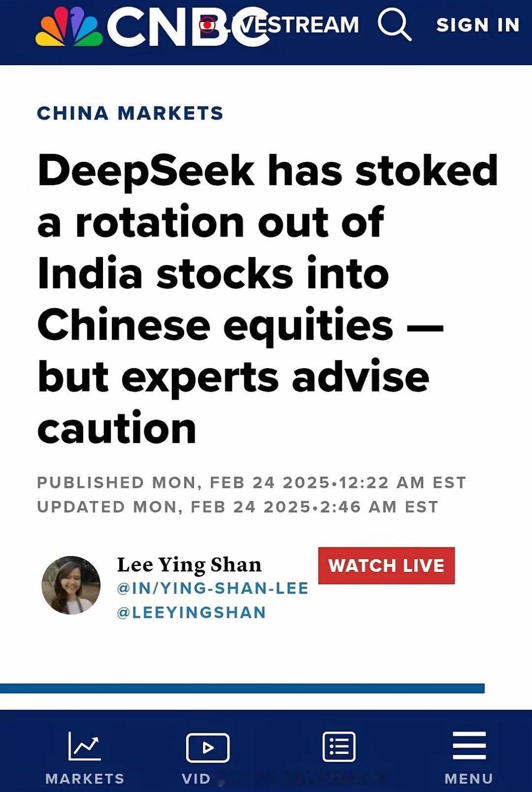 美国三大电视台称浙大人梁文锋deepseek一己之力打垮印度股市，提振中国股市浙