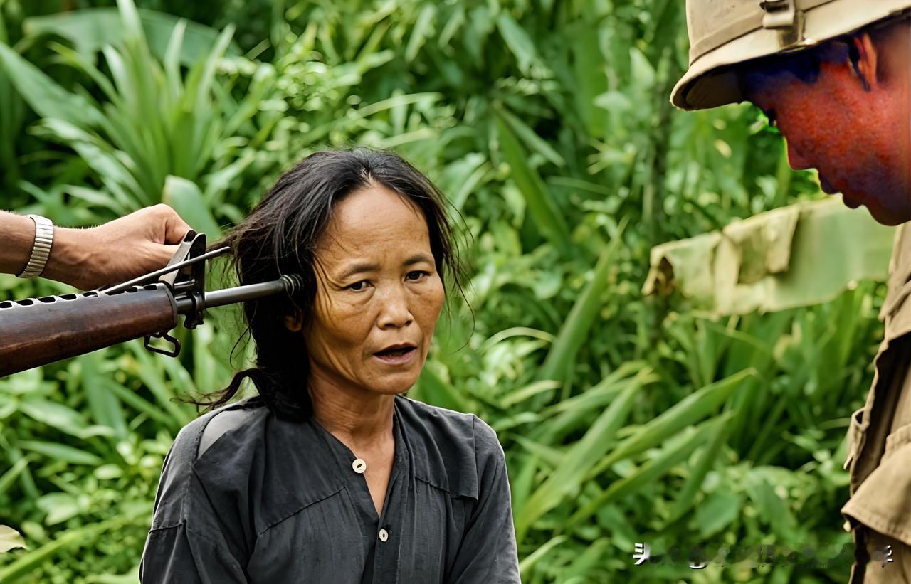 1960年，一名越南妇女被两名韩军抓捕。在越南南部的热带丛林地带，两名韩军士兵