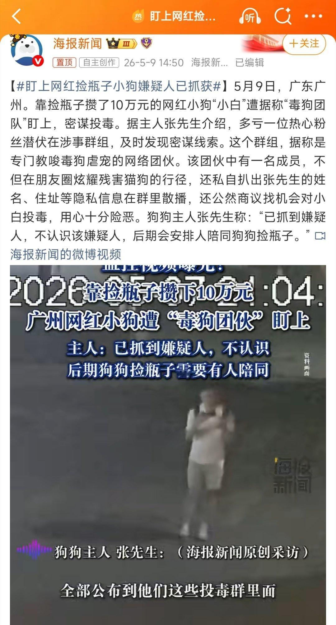 【盯上网红捡瓶子小狗嫌疑人已抓获】很明显的心理扭曲，警察叔叔抓他起来就对了，希望