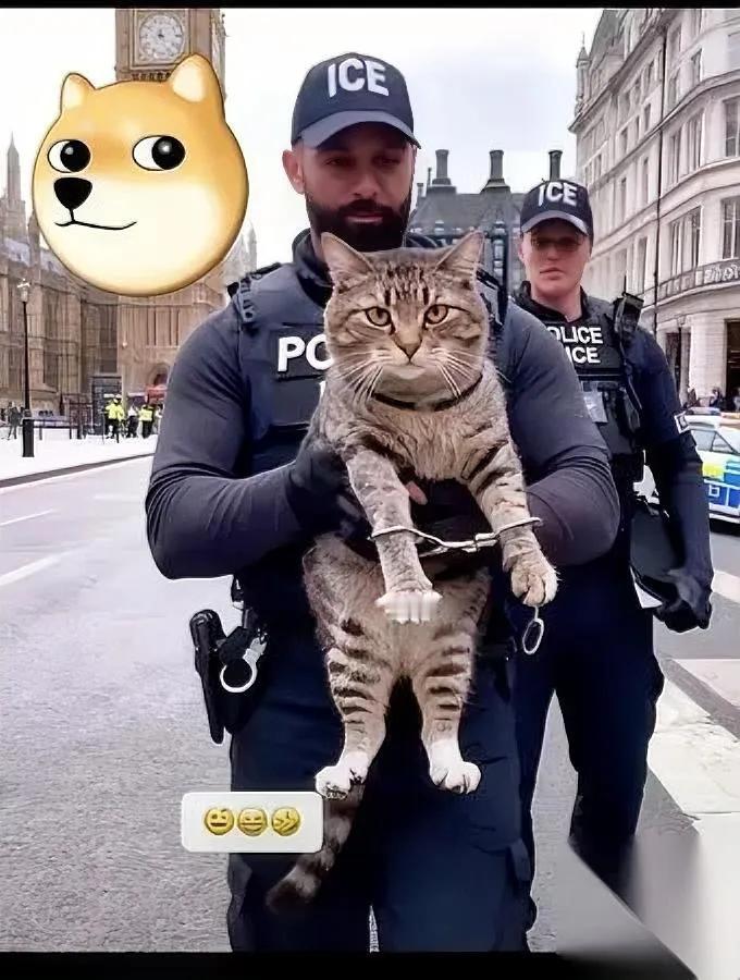 我刷到个好笑的事儿——英国警察给狸花猫戴“手铐”了！不是抓猫，是怕它在马