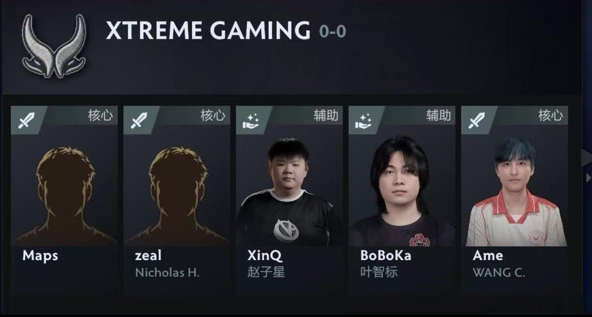 客户端已经显示了XG的新阵容dota2​​​