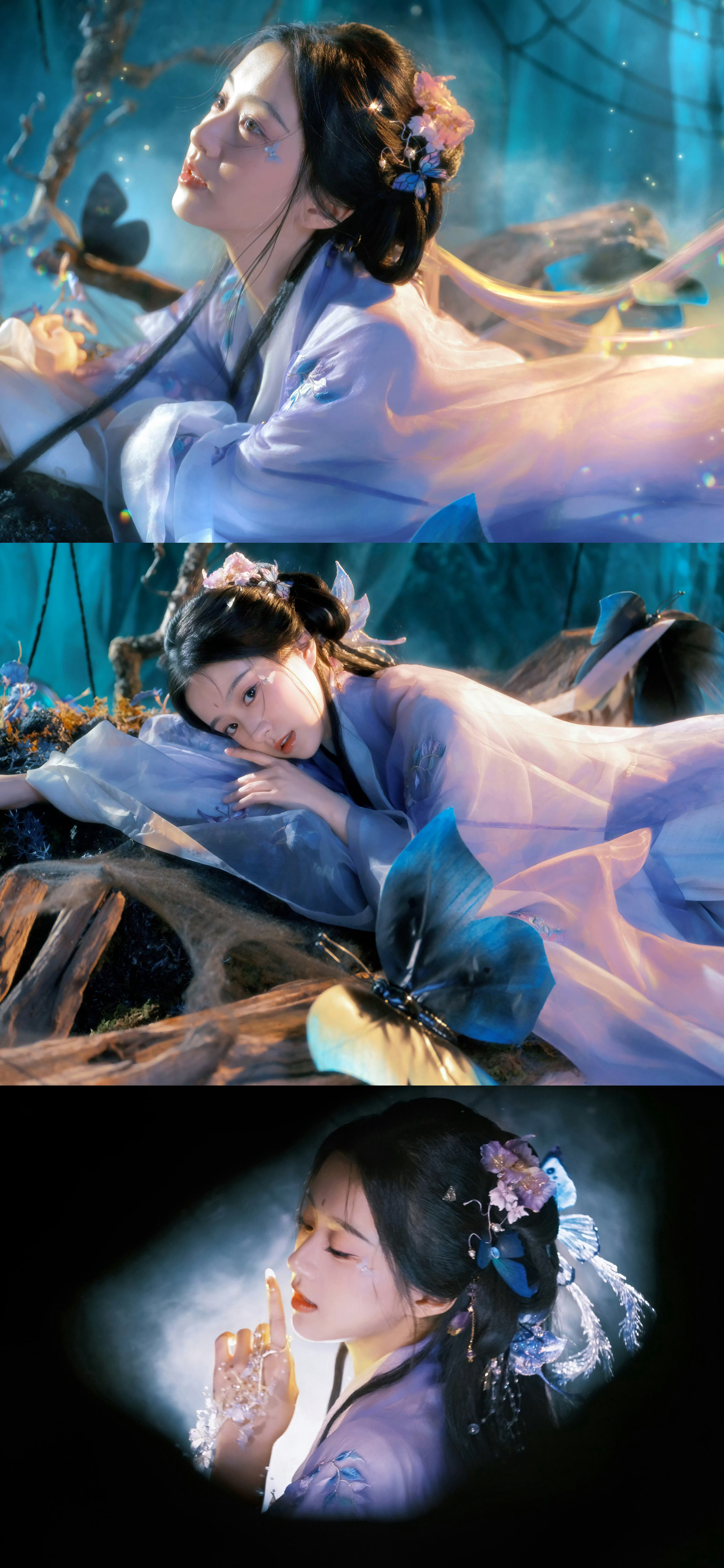 谁还没看过这组古装美照淡紫纱裙像把月光揉进了雾里，发间那点碎花蝴蝶，连发丝都在