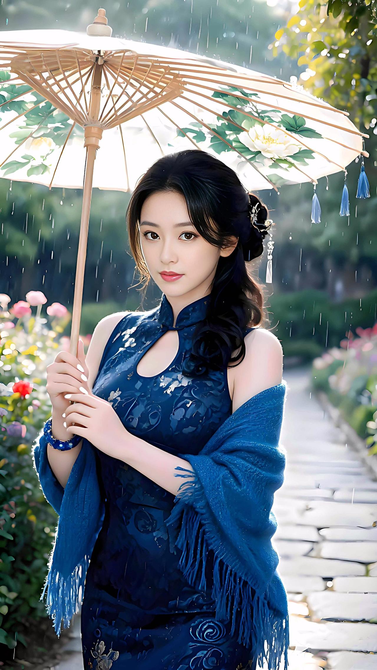 一伞青花，半肩烟雨