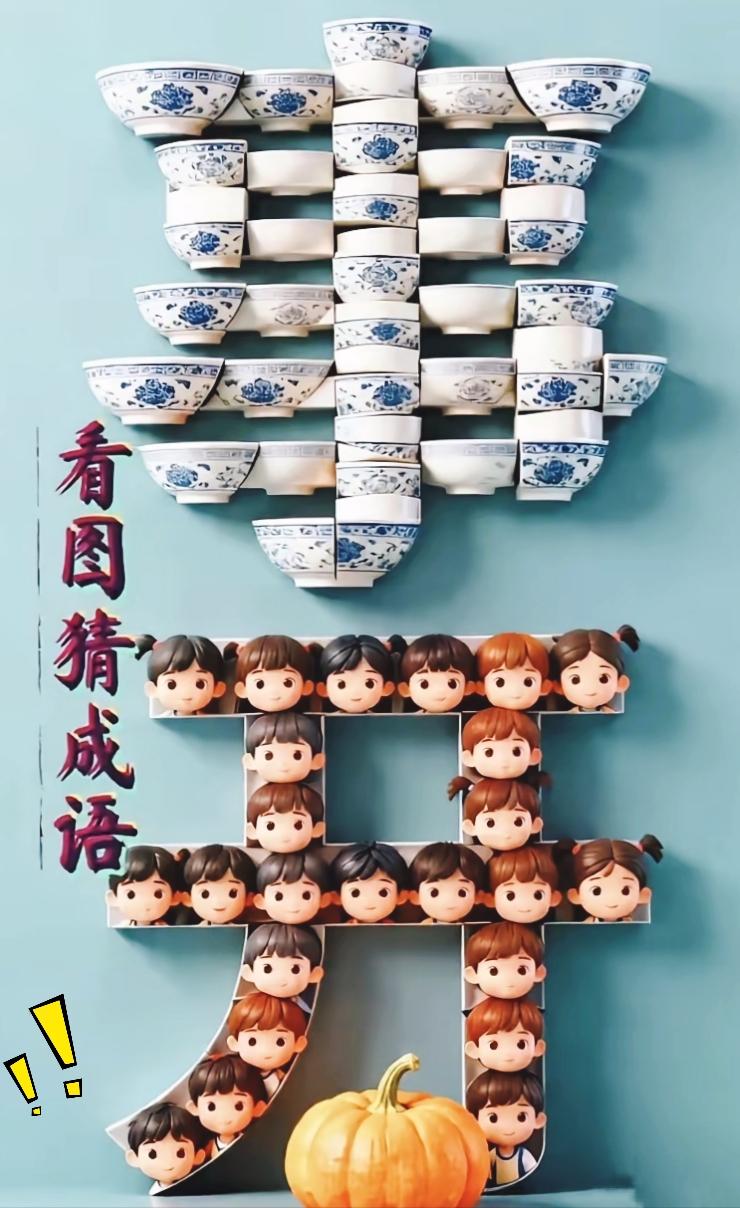 好多聪明人都卡在这道看图谜题上了，上面摆着一圈碗，下方还有好多小朋友。我琢磨了