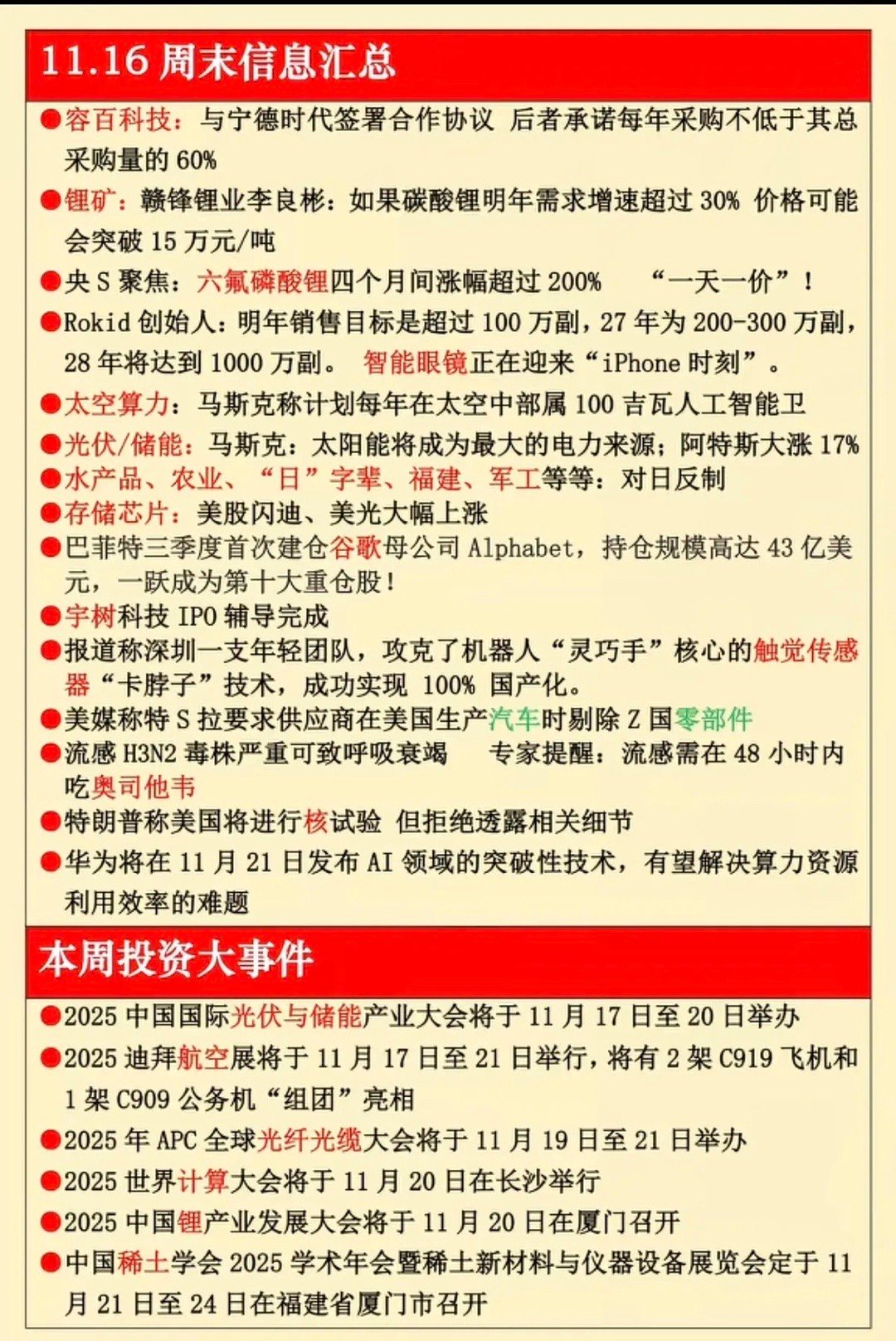 11.16周末热点信息汇总！1.锂矿资源，六氟磷酸锂2.水产品3.太空算力4