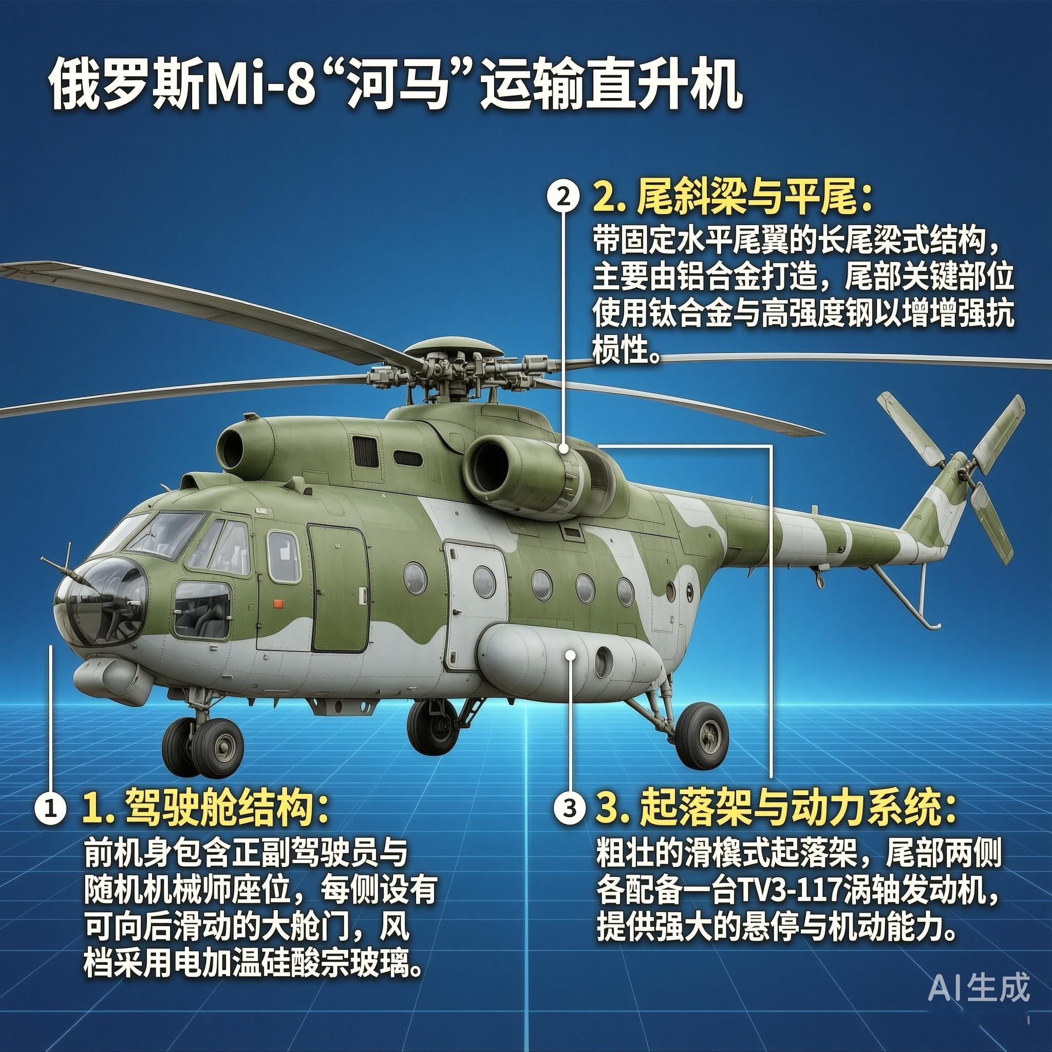 军事ai新视野俄罗斯Mi-8“河马”运输直升机Mi-8是苏联米里设计局研制的中