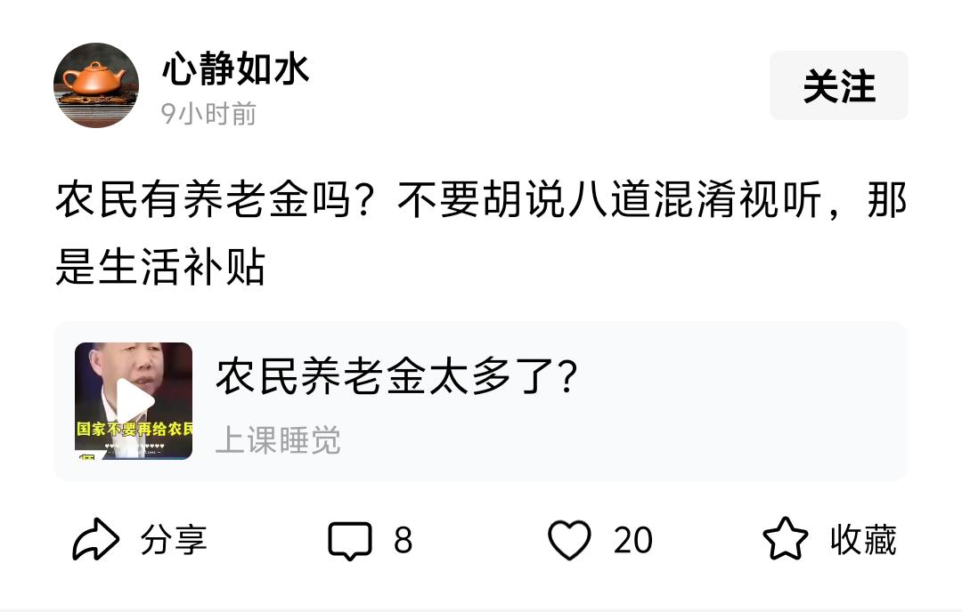 不要胡说八道了！去看一看，农民拿的那叫城乡居民养老保险。这个名称，就是官方名称。
