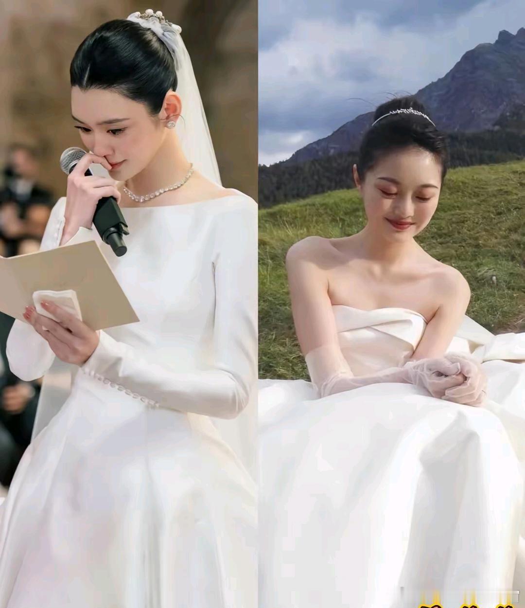 晚晚外形出众，审美也一直在线。当年她的婚纱造型，其实一点不输奚梦瑶。凭借早年的穿