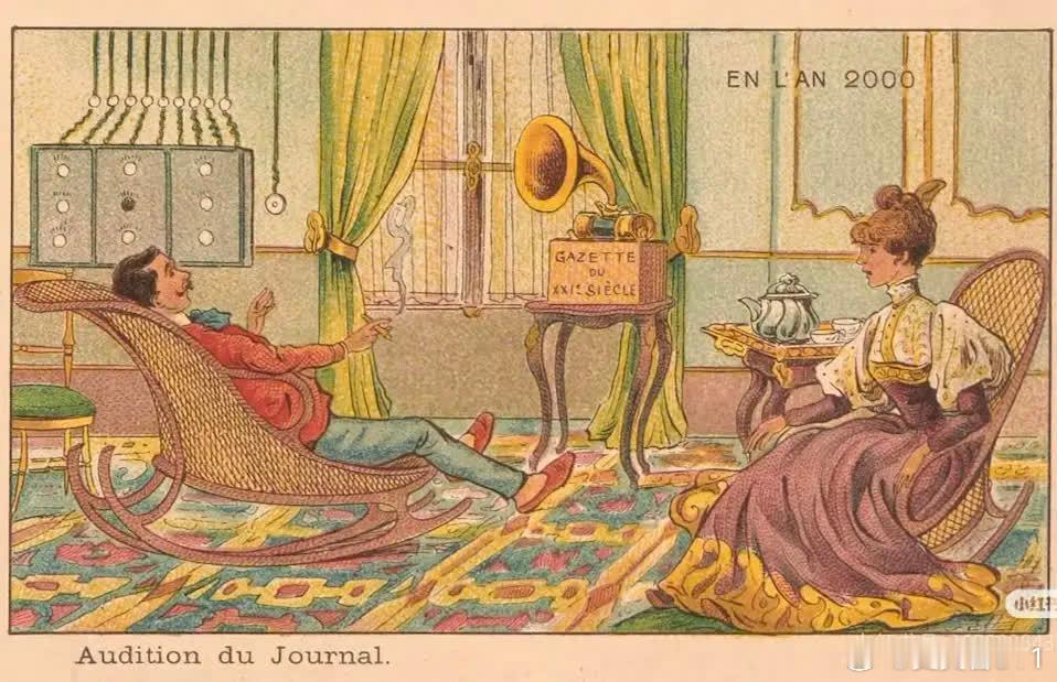 1900年的人们幻想中的2000年。这组卡片由法国艺术家Jean-MarcCô