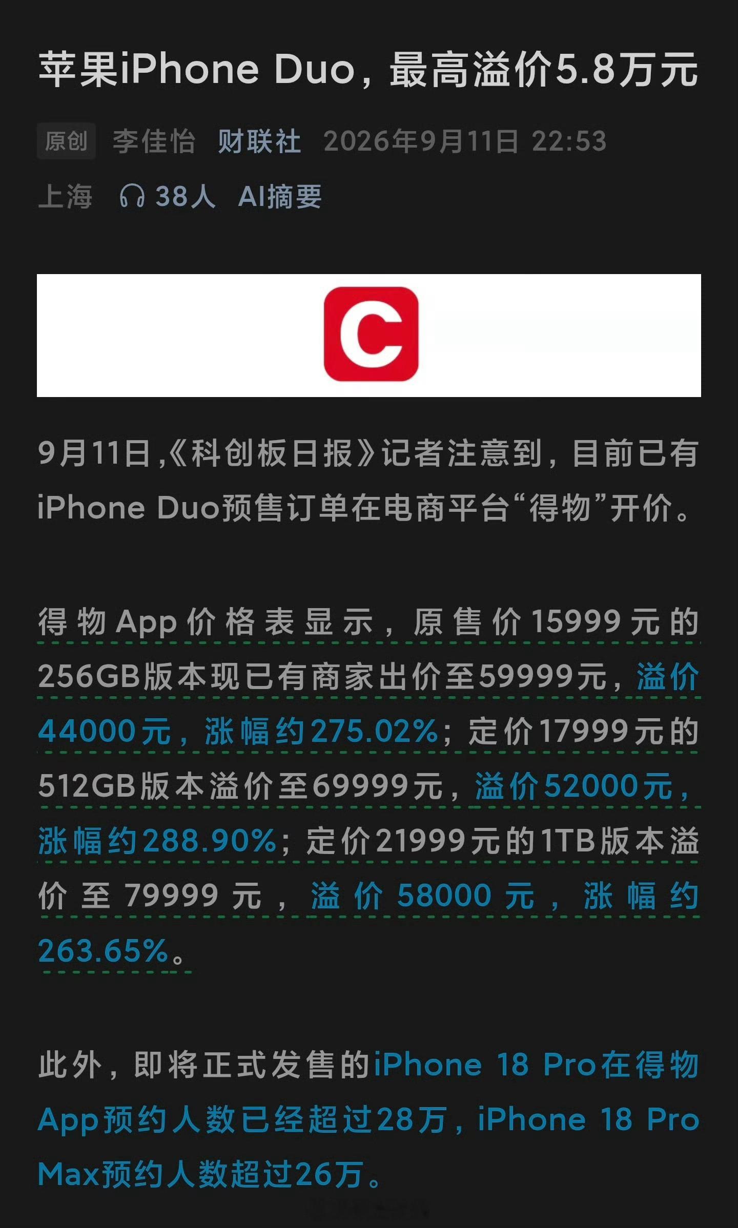 要吗？iPhoneDuo溢价5.8万？如果你要的话，我给你打个对折，加价290