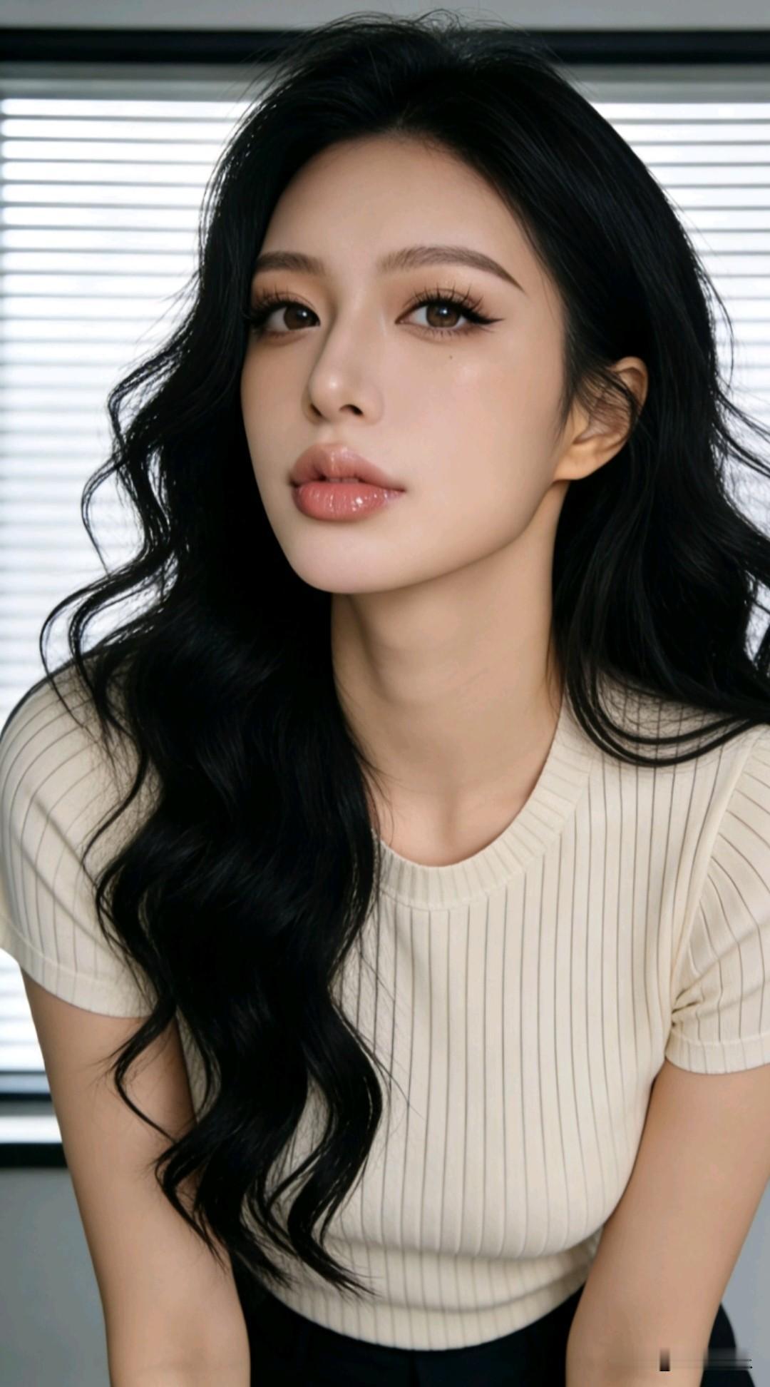 黑发如云，美人如画。