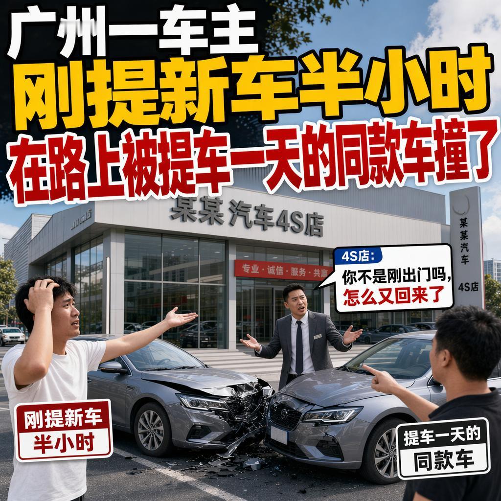 提车半小时撞同款，这事儿你以为是段子？6月21日广州一位车主，刚把新车开出4S