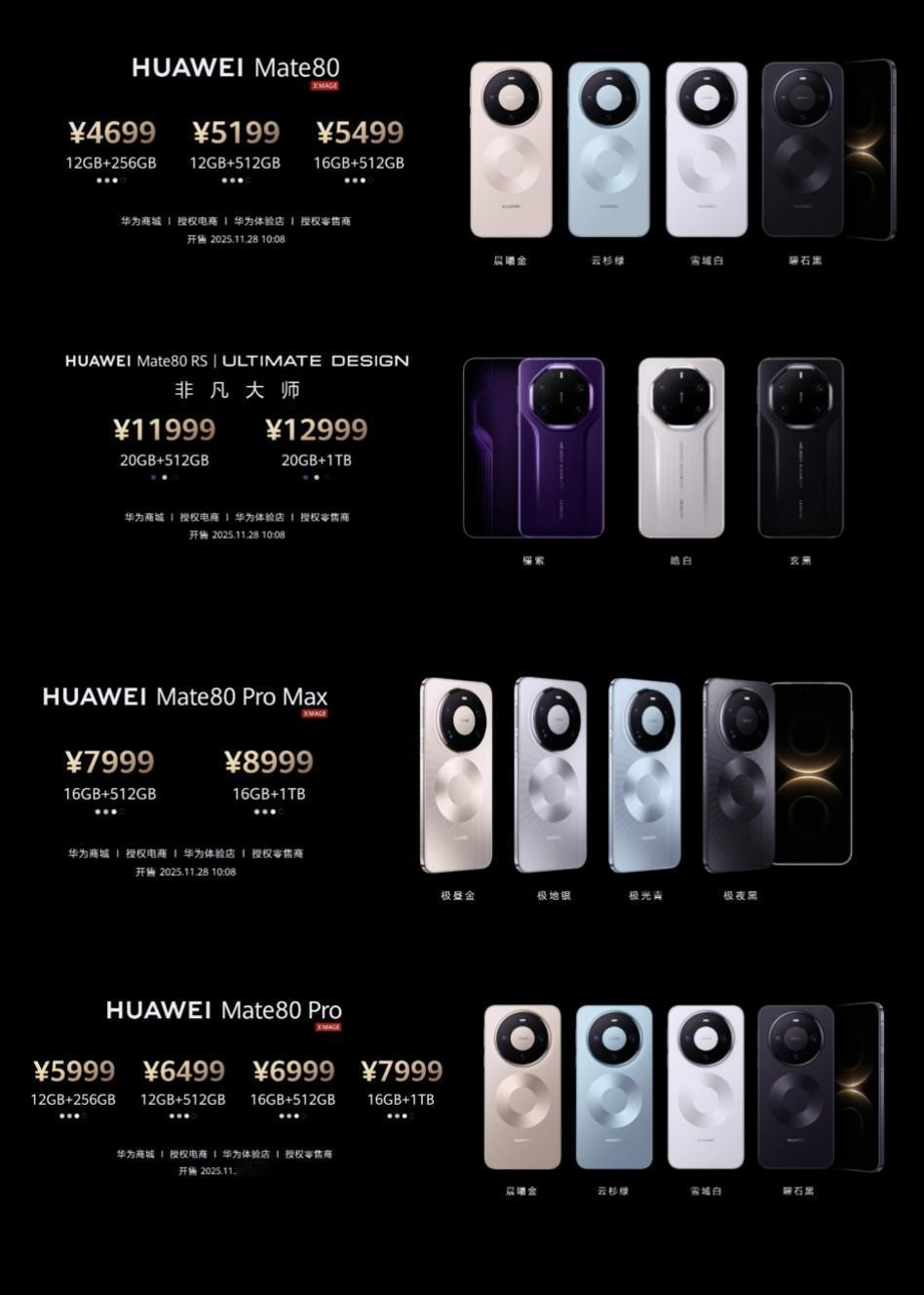 4699元起，华为Mate80系列发布华为Mate80，12+256GB：