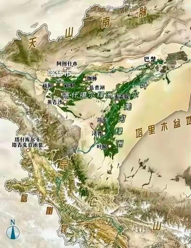 南疆绿洲有哪些嘛？1. 喀什噶尔绿洲它位于地图偏西北的区域，依托喀什噶