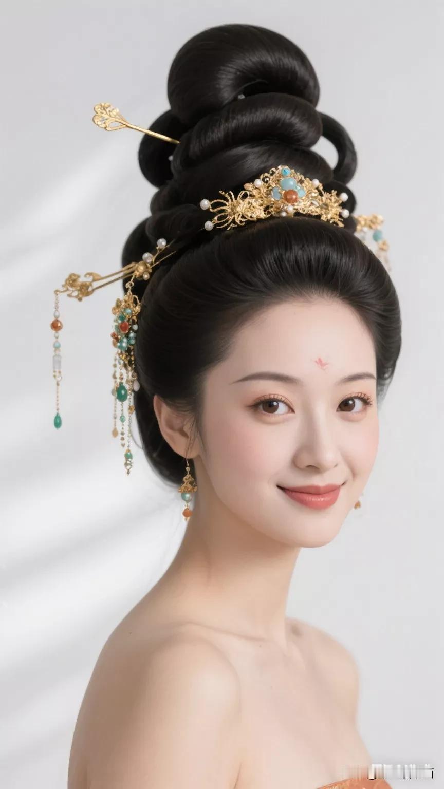 古风美女，精致妆容，优雅发饰，古典韵味十足。张立启原创书画AI作品古仕女发髻集锦