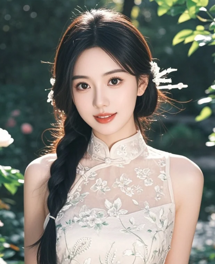 玉骨冰肌，丝绸绣花长裙下的绝世佳人