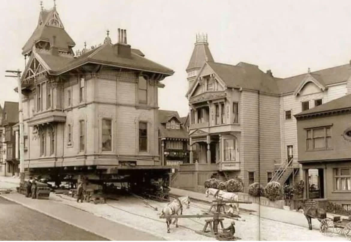 1908年旧金山市用马匹平移一栋房屋历史知识​​​