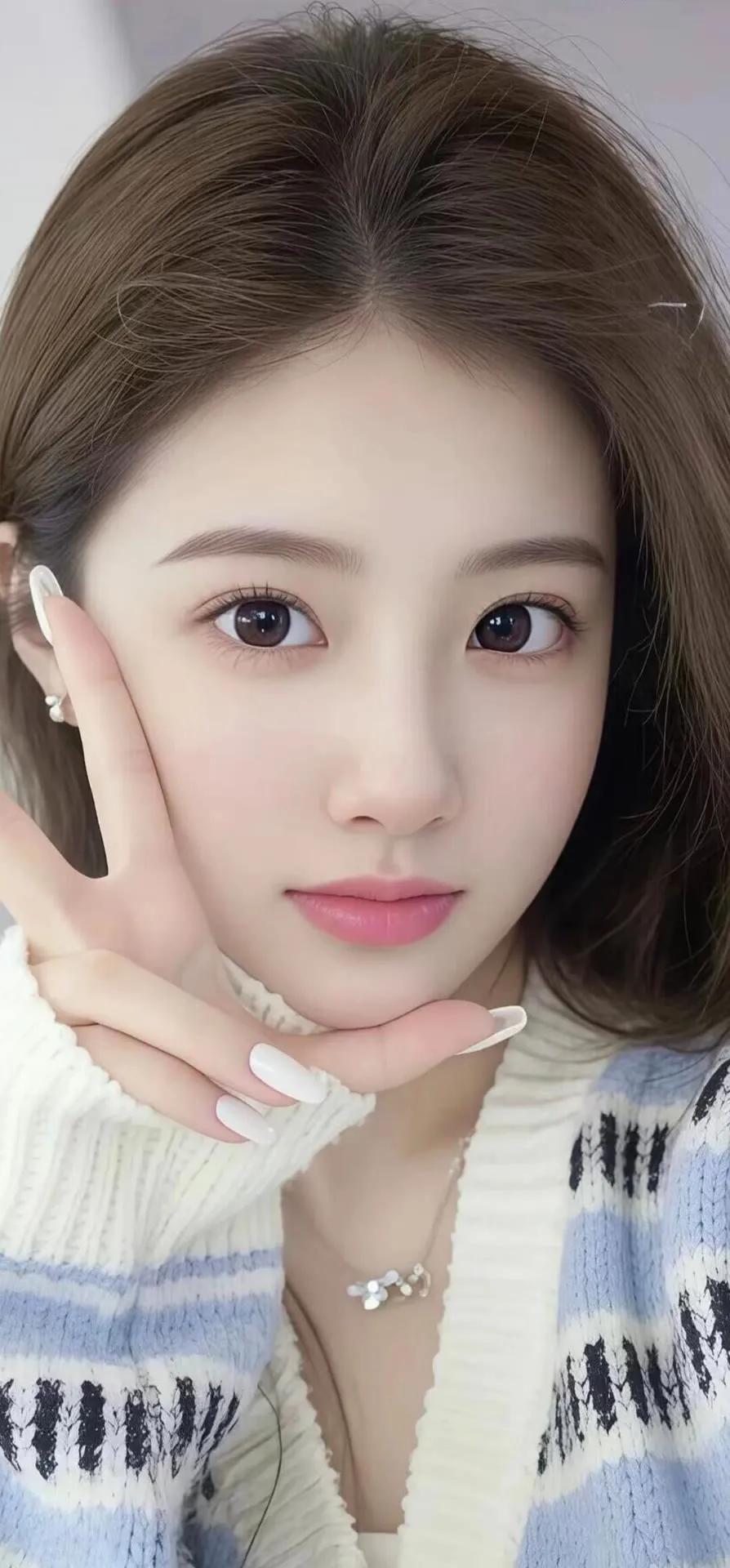 温柔甜美的少女心，蓝白条纹毛衣搭配珍珠项链，尽显优雅气质。街拍高清美女