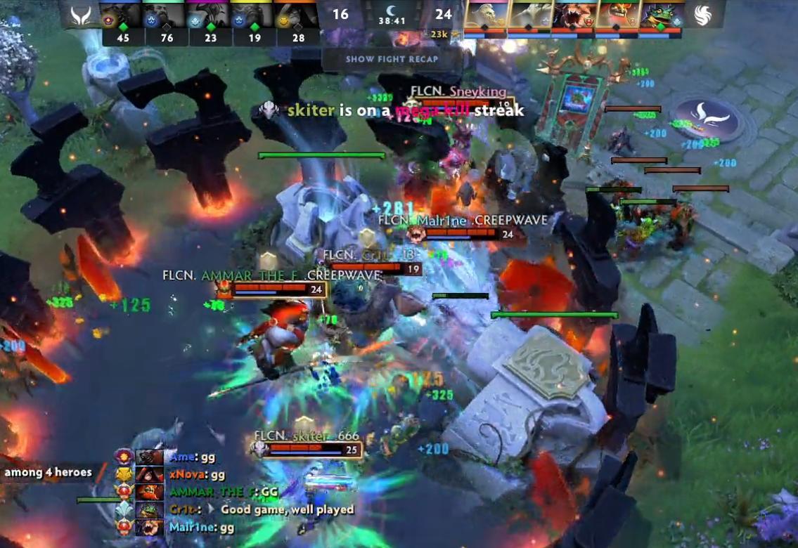 XG团战遭Falcons碾压输掉第一局，这把队伍对线和中期处理不错但争夺二代肉山