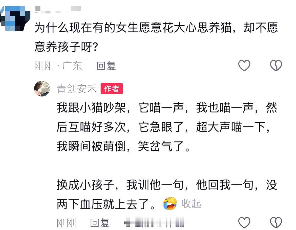 为什么现在有的女生愿意花大心思养猫，却不愿意养孩子呀？​​​
