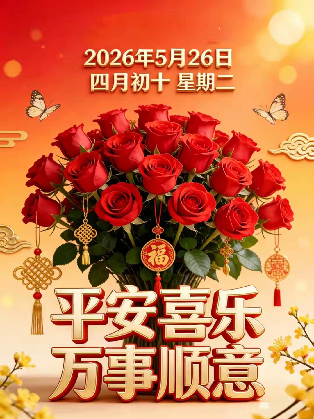 5.26日🌹🍎🍎早安♥️😄🌹愿我们：朝夕皆安，万事顺遂！福运岁岁相伴