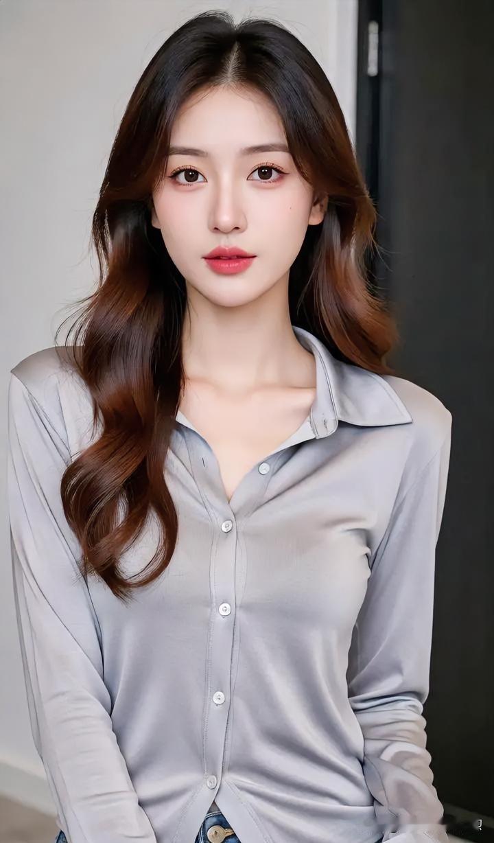 《温婉好时光》浅灰衬衫，温柔如风。卷发微垂，明眸善睐。从容淡定，笑意